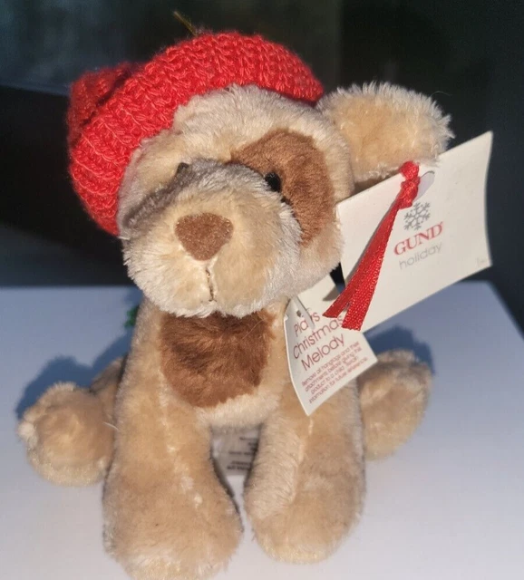 GUND ITTY BITTY Boo Dog & Santa Hat Hanging Christmas Soft Musical Toy