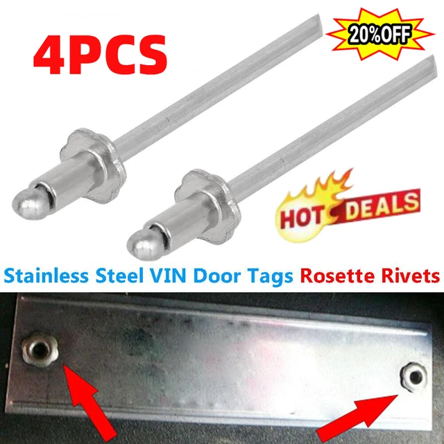4PCS For Chrysler GM AMC Cars Stainless Steel Rosette Rivets VIN-Door Tags