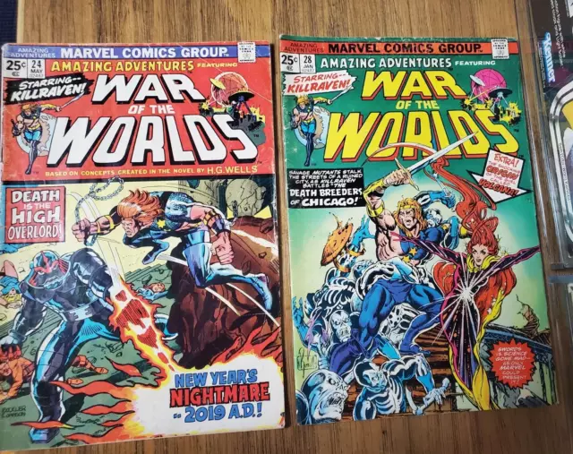 MARVEL COMICS 1974 AMAZING ADVENTURES #24 #28 KILLRAVEN War of the Worlds BRONZE