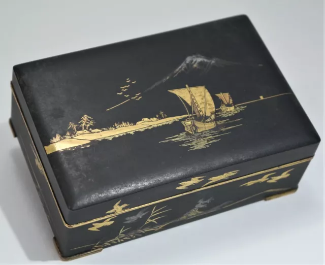 Antique Japanese Meiji Period Komai Iron Damascene Box Circa 1900