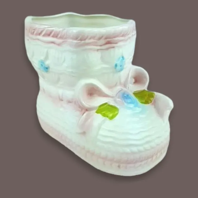 Vintage Baby Bootie Planter Rubens Vase Pink Japan Ceramic Boot Nursery