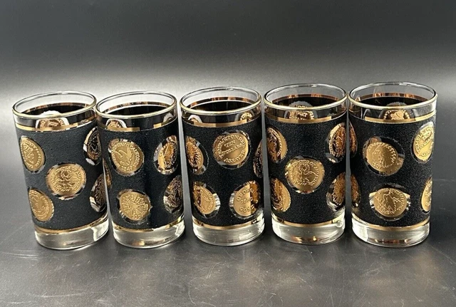 1950'S LIBBEY BLACK Prancing Stag Gold Rim Shot Glasses 43.22 - PicClick UK