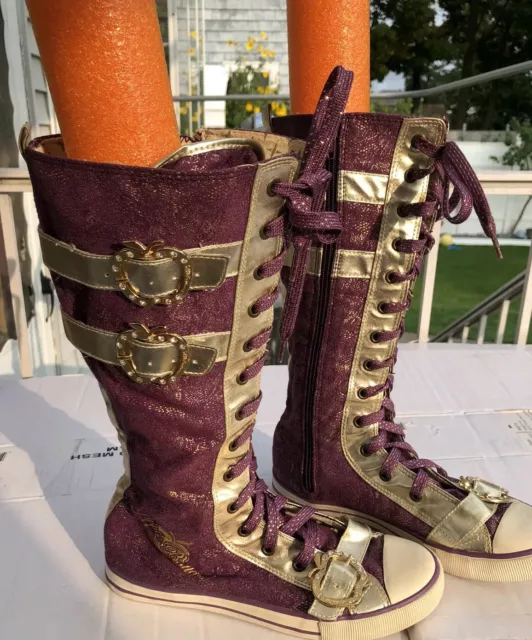 på den anden side, Ufrugtbar mål APPLE BOTTOM HI top sneaker boot lace up zipper Purple Gold Kishia Tall HTF  Sz8 $23.99 - PicClick