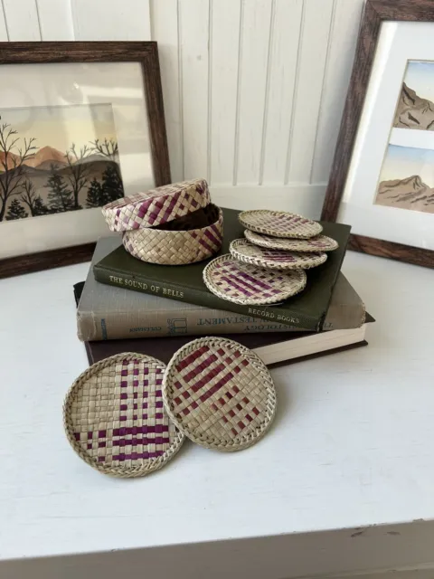 Mini Woven Seagrass Sweet Grass Style Basket With Lid Woven Coaster Set
