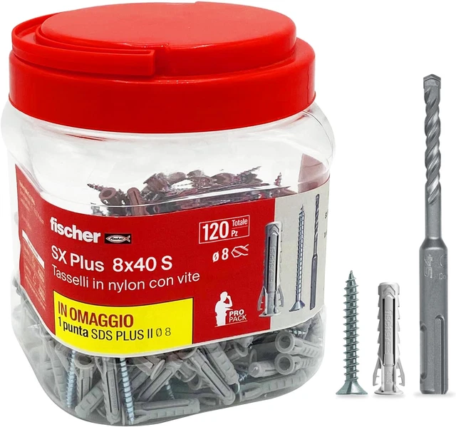 Propack SX plus 8 S, 120 Tasselli 8X40 Con Vite + Punta Trapano SDS 8Mm, Baratto