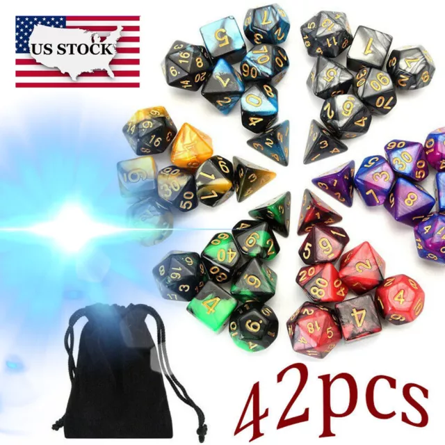 42 Pcs Multi-sided Polyhedral Dice For Dungeons And Dragons Game +Bag Table Game