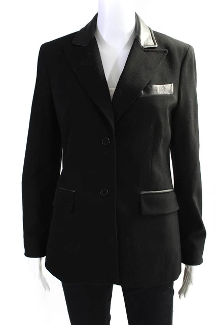 Jenne Maag Womens Three Button Blazer Jacket Black Wool Size Medium