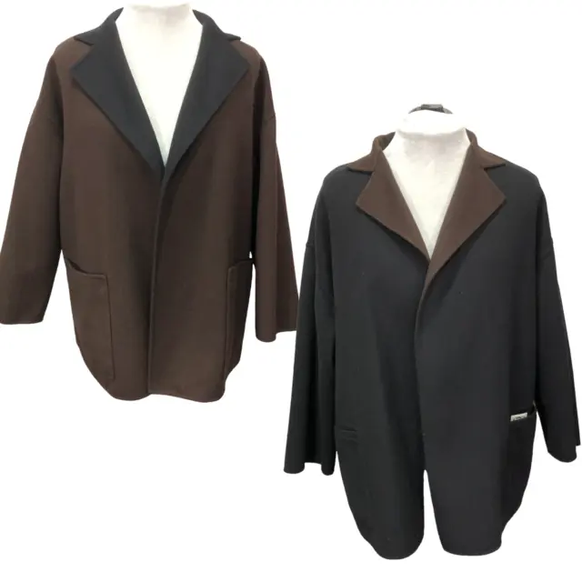 Agnona ITALY Sz XXL 2X Brown Black 100% Cashmere Coat REVERSIBLE Jacket Overcoat