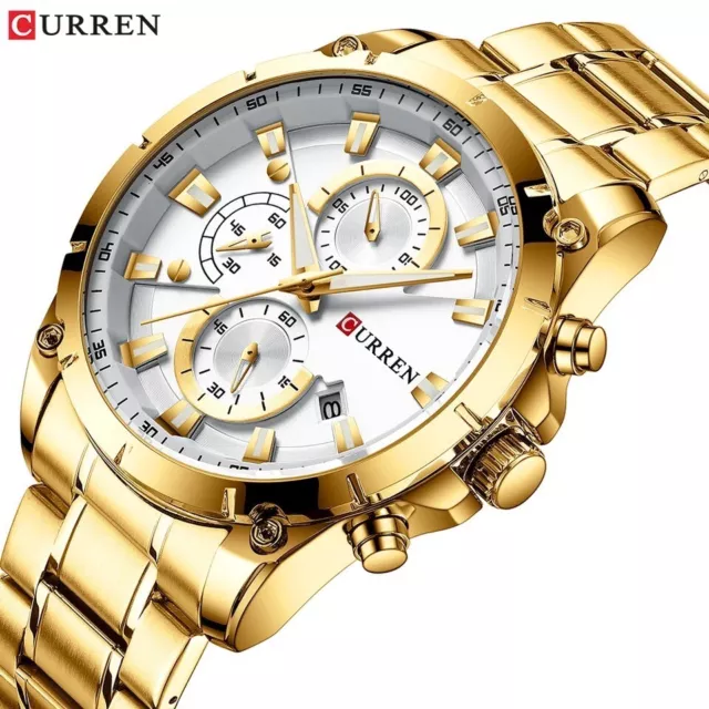 Herren Armbanduhr Edelstahl Quarz analog Uhr Chronograph Datum 3ATM wasserdicht