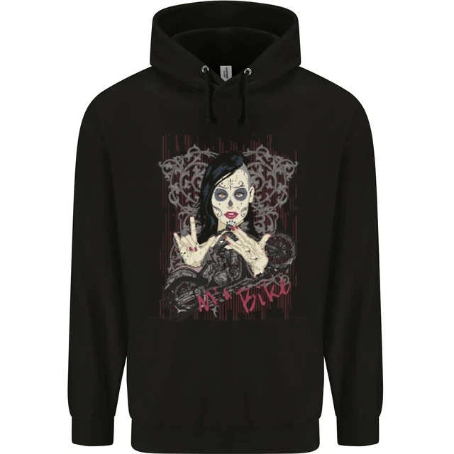 Felpa con cappuccio Ma Bike Skull Biker DotD Sugar Moto da uomo 80% cotone