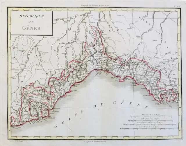 Genova Génova Liguria Italia Mapa Carta Tarjeta Incisione Mentelle 1782