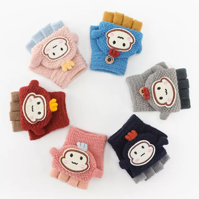 Toddler Infant Convertible Flip Top Cartoon Gloves  Baby Boys Girls Knit Mittens