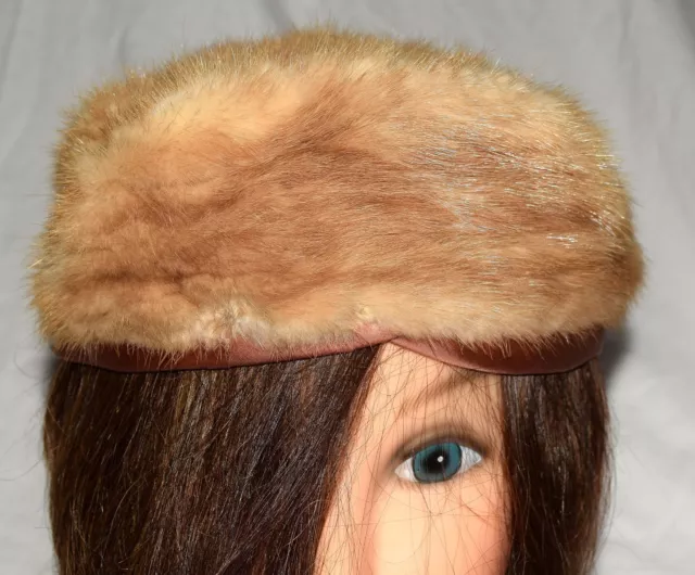 Vtg 60's Designed by Lora Stone Marten Fur with Copper Satin Border Hat Sz S/M