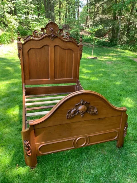 Antique Victorian Bed Frame, Walnut, Circa 1860s, 3/4 Mattress Included, 47"x70"
