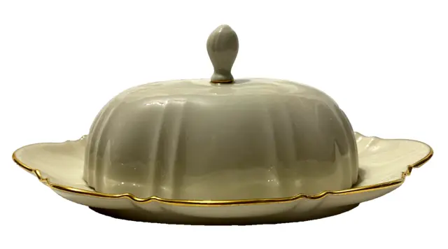 Lenox Symphony Covered Butter Dish Ivory Colored Gold Trim
