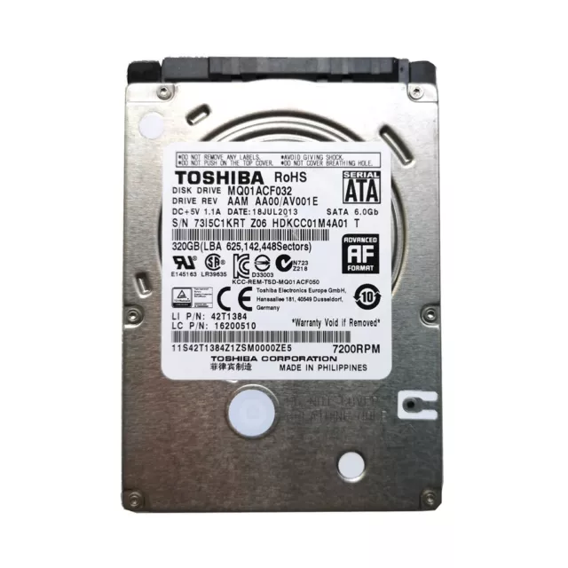 Toshiba 320GB MQ01ACF032 7200RPM 16MB SATA 2.5" Laptop HDD Hard Disk Drive