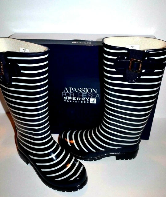 SPERRY TOP SIDER PELICAN III NAVY/WHITE RUBBER RAIN/SNOW TALL BOOTS lined WOMENS SPERRY TOP SIDER PELICAN III NAVY/WHITE RUBBER RAIN/SNOW TALL BOOTS lined WOMENS