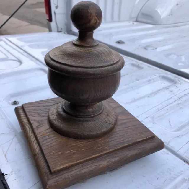 c1900 vintage classic newel post finial cap OAK 8” h c 7.5” sq base orig varnish