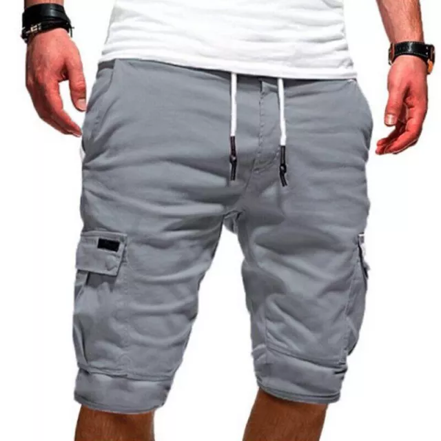 Mens Joggers Army Drawstring Work Cargo Combat Shorts Running Half Pants Trouser