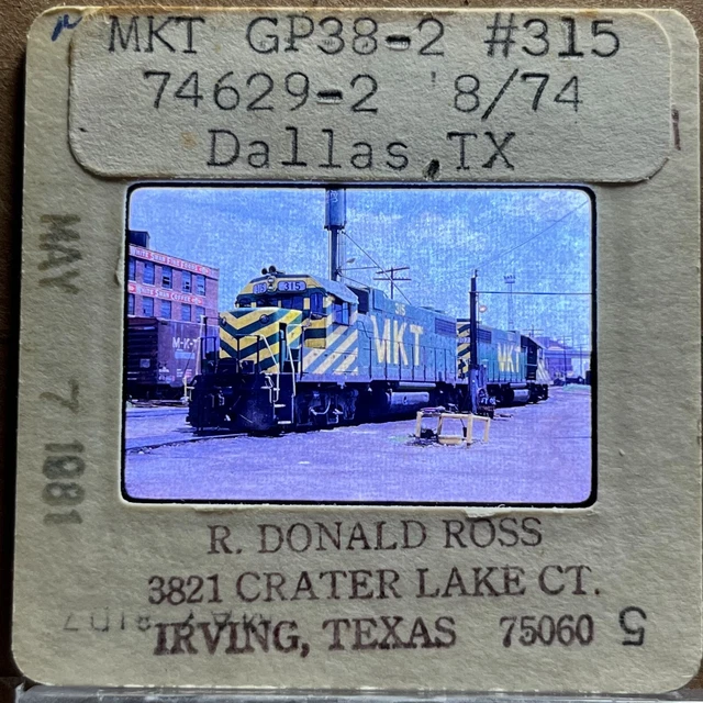 Original Railroad Slide MKT (Katy) GP38-2 315 at Dallas, TX 1981 R. Donald Ross