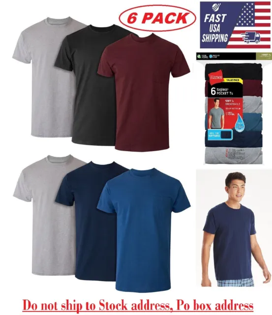 6 Pack Hanes Men's Value Pack Assorted Pocket T-Shirt Undershirts Size S - 3XL*~