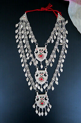 VINTAGE KASHMIR NECKLACE - Tribal Jewelry with 3 Large Pendant - Old Chandahaar