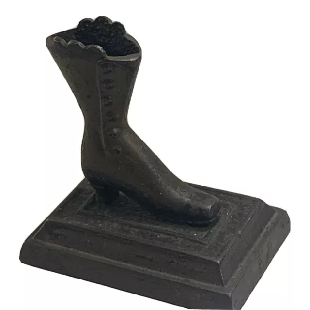 Antique Cast Iron Victorian Woman's Shoe Match Holder Door Stop Scraper B23