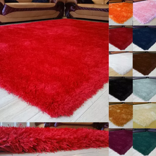 Luxury Soft Silky 6CM Pile Shaggy Rug Plain Thick Small X Large Shimmer Modern