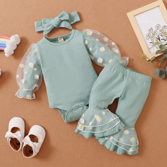 Set abiti body neonate bambine pantaloni romper floreale fascia alta 2