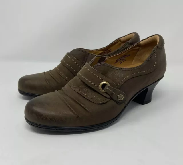 Earth WHIRLWIND Charcoal Brown Leather Slip-On Ruched Heel, Size 5.5 B