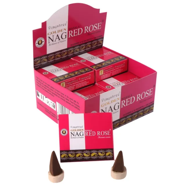 Vijayshree Golden Nag Red Rose Masala Natural Incense Dhoop Cones Pack of 12