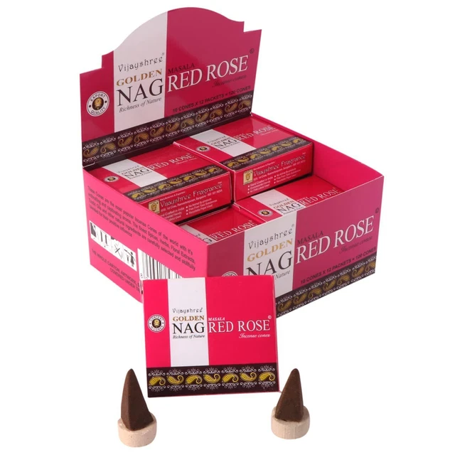 Vijayshree Golden Nag Red Rose Masala Natural Incense Dhoop Cones Pack of 12