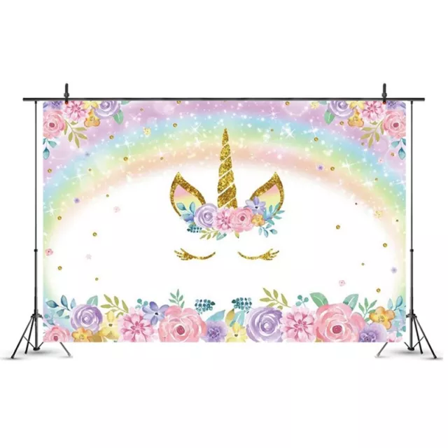 Rainbow Unicorn Birthday Backdrop Pink Floral Unicorn Backdrops 5x3ft Viny/// 3