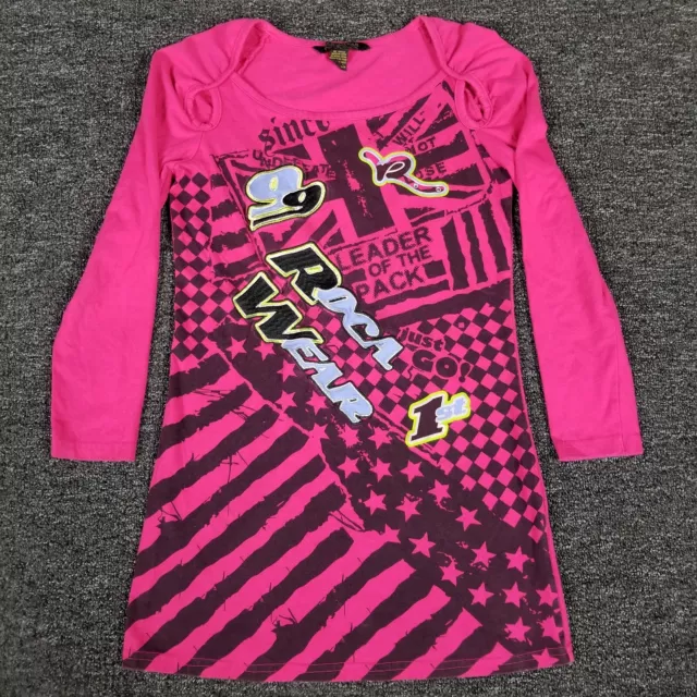 Rocawear Top Girls Large 12/14 Pink Allover Print School Kidcore Shirt