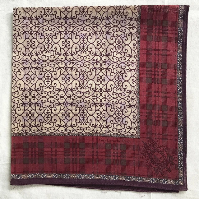 VINTAGE MENS HANDKERCHIEF Floral Cotton Border Check Plaid Art Pocket