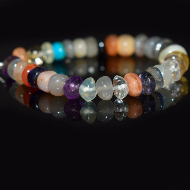 5-7MM Natural Multi Mix Smooth Rondelle Shape Gemstone Loose Beads 4.5" Strand 3