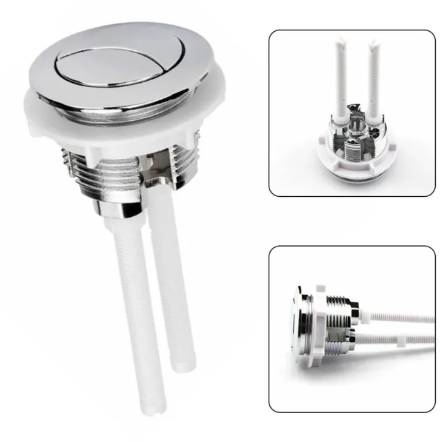 Silver Round Dual Flush Toilet Tank Button Made of Premium Plastic Material