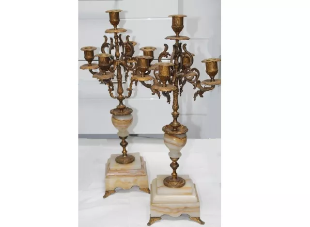 0122i) Paar Kerzenleuchter Beisteller Marmor 19. Jahrhundert France um 1890