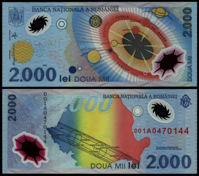 DEALER LOT OF 10 NOTES ROMANIA 2000 LEI 1999 P#111b POLYMER IN FOLDER 3