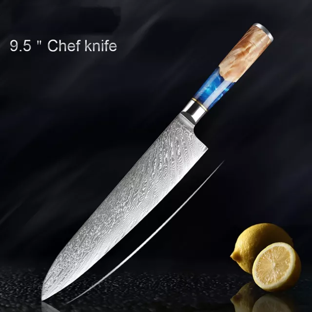 9.5" Chef Knife Japanese Knives Damascus Steel VG10 Wooden Handle High Hardness