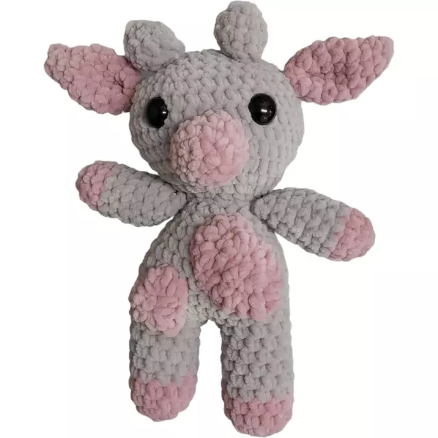 Grey & Pink Crochet Cow Plush