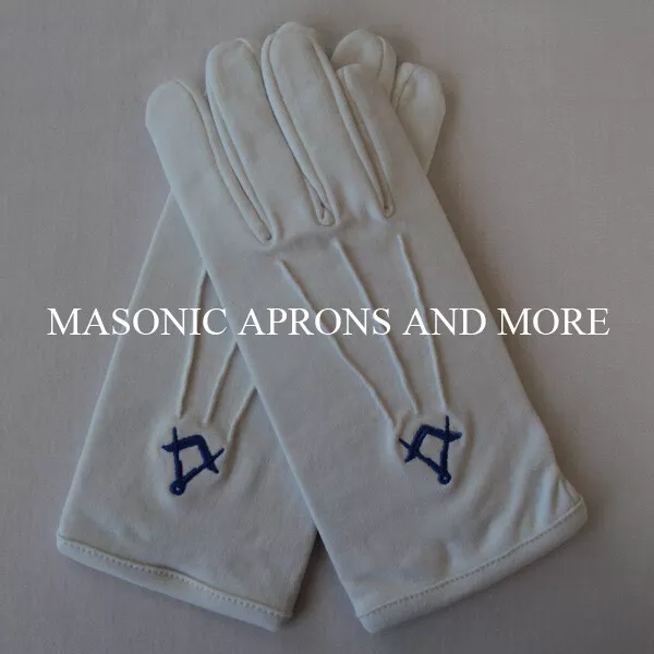 Masonic White Cotton Gloves with Blue Embroidered Square Compass(MA5000)