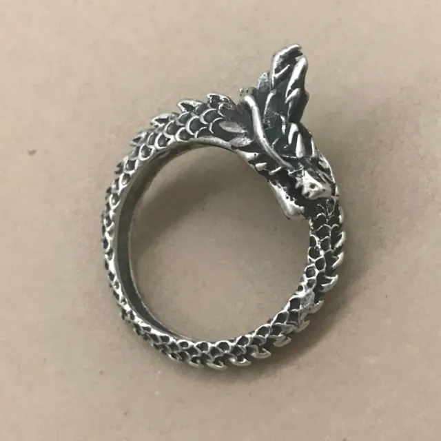 Wrapped Mystical Magic DRAGON Gothic Oxidized Mexican 925 Silver Taxco Ring Size
