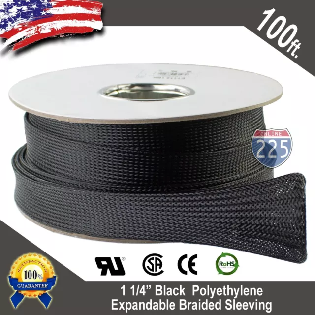 100 FT. 1 1/4" Black Expandable Wire Sleeving Sheathing Braided Loom Tubing 32mm