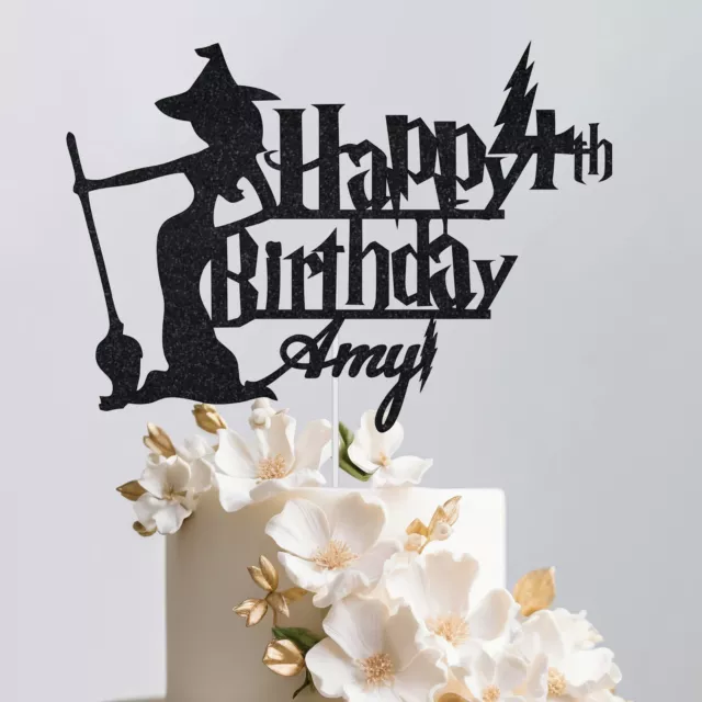 Personalised Witch Cake Topper Glitter Birthday Party Any Age-Name Cake Decor