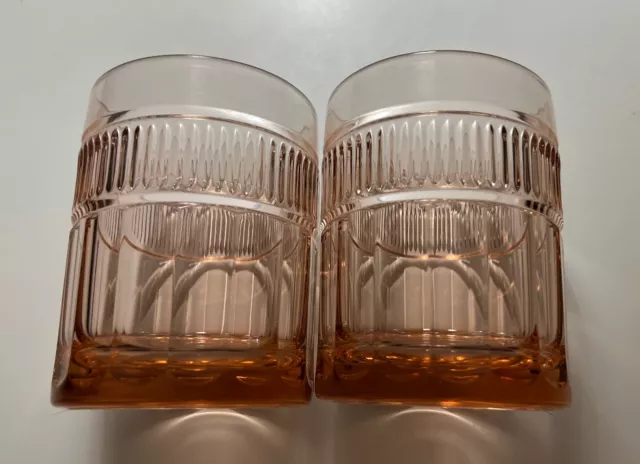 PINK DEPRESSION GLASS SHORT TUMBLERS Set Of 2 ANCHOR HOCKING QUEEN MARY