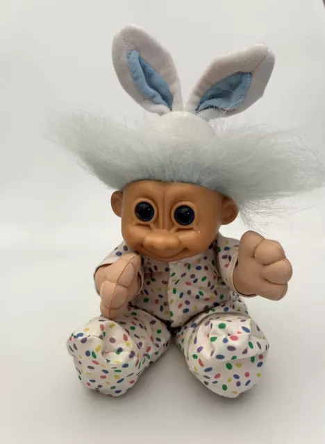 Easter Bunny Rabbit Original Vintage Troll Genuine Russ Plush Doll Blue 1990s