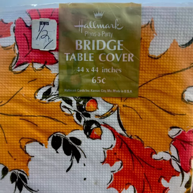 Halloween Bridge Table Cover VTG 1970s colored Leaves Fall Autumn Thanksgiving