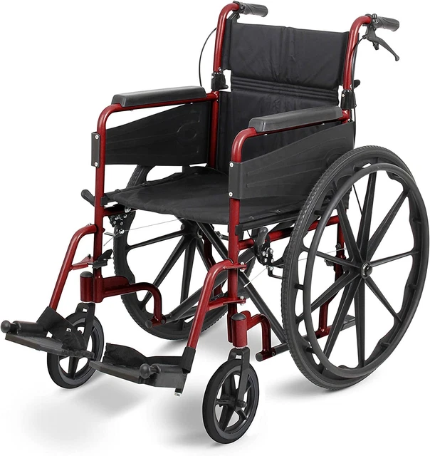 Escape Lite Self Propelled Narrow Wheelchair, Ruby Red, Lightweight and Foldable