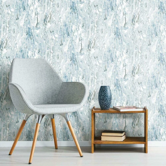 Roommates RMK11279WP Marble Seas Metallic Blue Peel and Stick Wallpaper